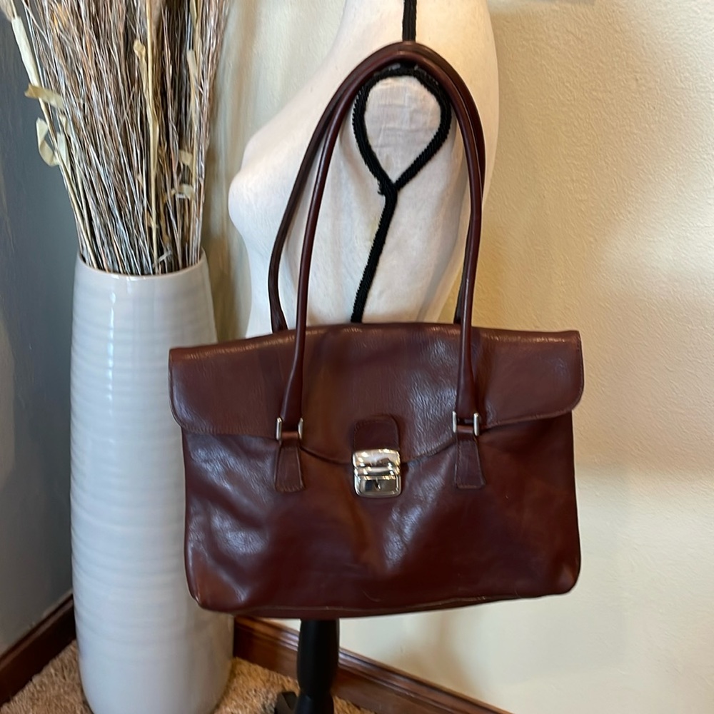 Le Solim Vintage Brown Leather Flap Bag Purse Briefcase